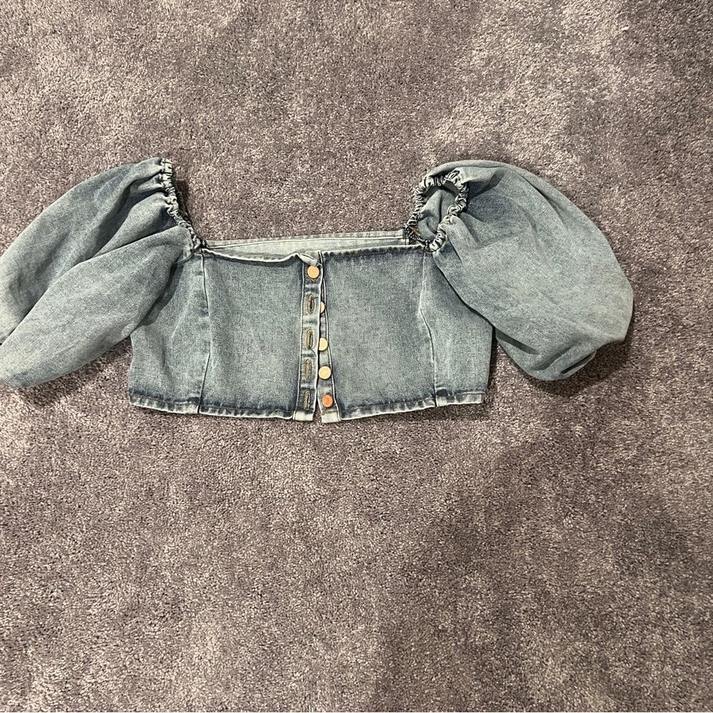 Missguided Blue Puff Sleeve Crop Top